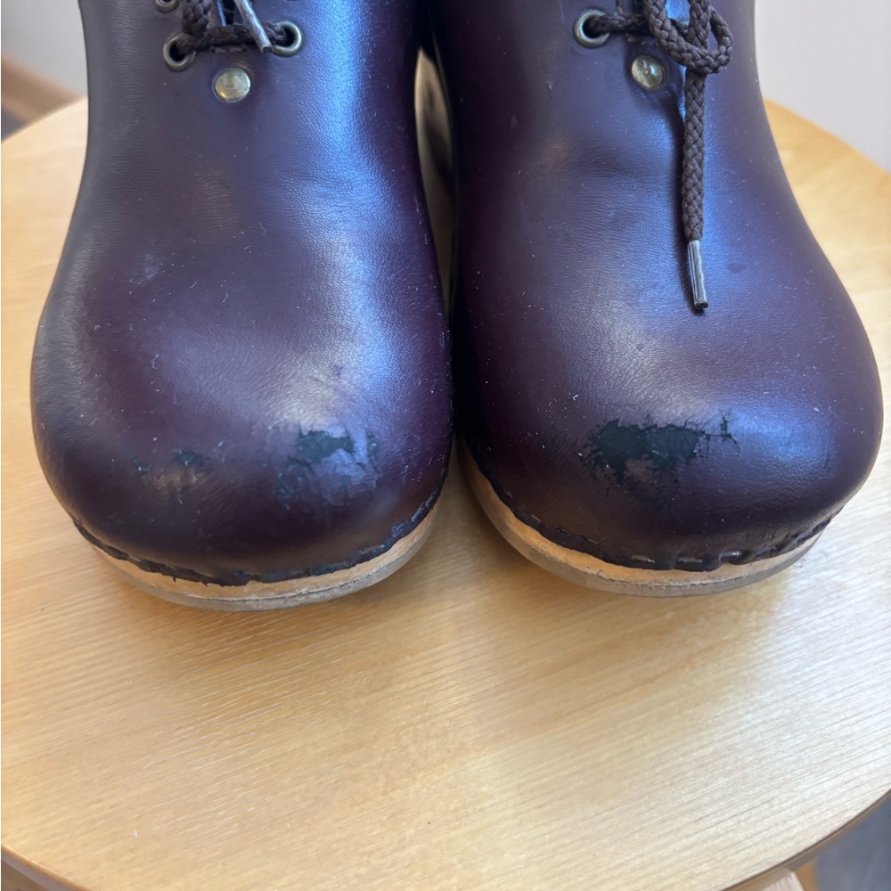 Women’s Leather Lace-Up Clogs in Dark Maroon Brown - Picture 2 of 10